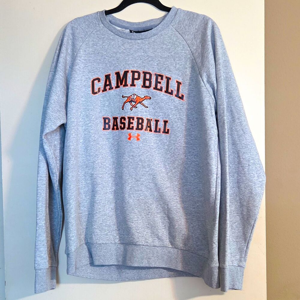 Under Armour Men’s L Loose Fleece Gray Crewneck Pullover Baseball Graphic Logo